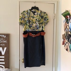 Denim skirted dress with blouse